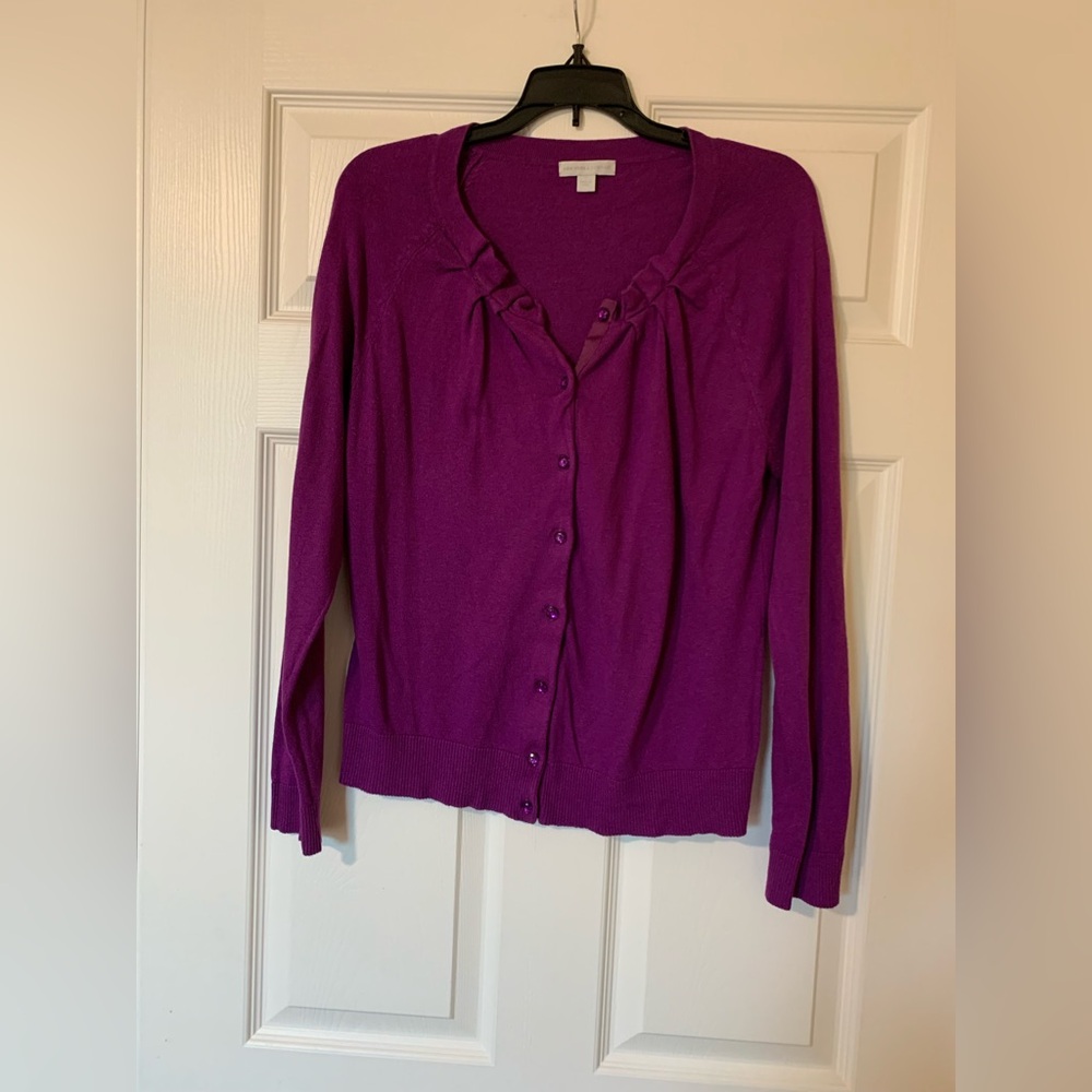 New‎ York & Company V-Neck Button Up Cardigan Purple Size Large Academia Preppy